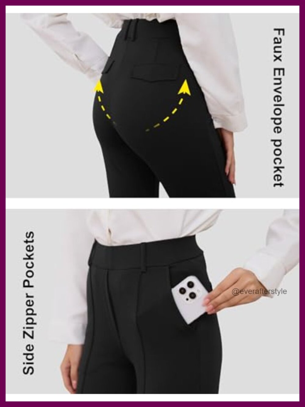 Women's Straight Leg Dress Yoga Pants Stretchy Pull On Work Slacks Pockets - Picture 3 of 5
